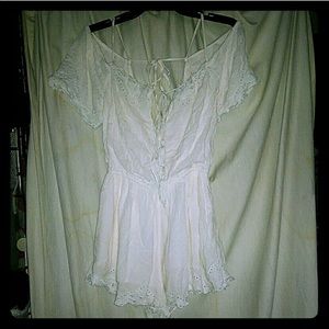 Free people eyelet scalloped cold shoulder romper